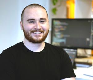 Lachlan in front of computer